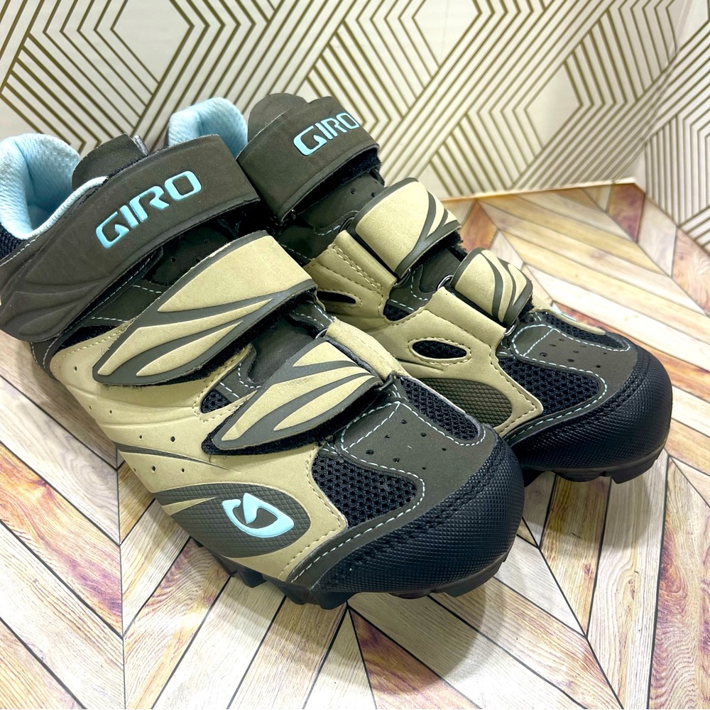 Giro Reva Womens Size 5 Khaki Brown‎ Tan Blue Mountain Cycling Shoes SB2